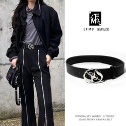 Men's Vintage Black Belt Metal 2025 Men's and Women's New Style Leather Belt Niche Trouser Belt Trendy Young People's Women's Style