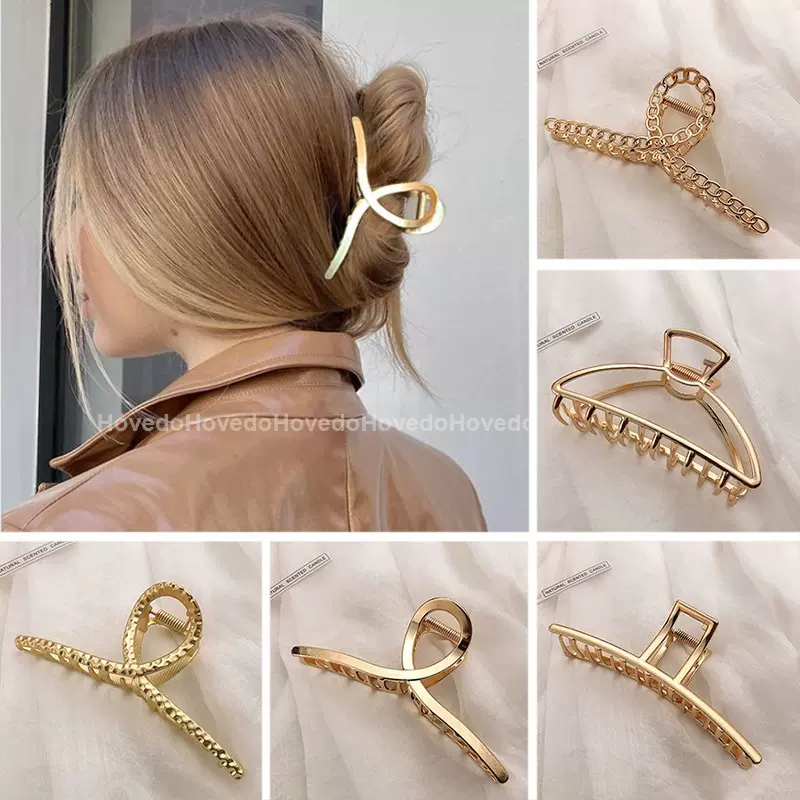 Fashion Gold Silver Hollow Geometric Hair Clips Metal Hair C