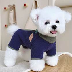 Back-Zip Pet Puppy Clothes Autumn and Winter Warm Clothing for Teddy, Bichon, Schnauzer Four-Legged Fleece Jacket with Leash