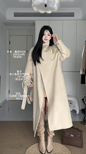 
Moxi MOXI [Salt Wind Edge] New casual belt mid-length double-sided wool coat for women