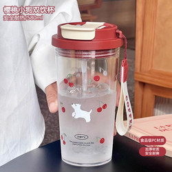 New 2025 Water Cup for Girls, High-Looking Coffee Double-Drink Cup with Straw, Large Capacity, High Temperature Resistant Plastic Summer Cup