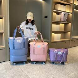 Travel Bag with Pulley Universal Wheels, Women's Large Capacity Lightweight Foldable Trolley Luggage Bag, Shopping Luggage Bag