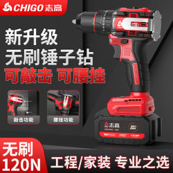 Chigo Brushless Electric Drill with Impact Function, Rechargeable Multifunctional Impact Drill for Home Use, Electric Screwdriver