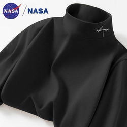 Nasa Co-Branded Men's Base Layer Shirt, Autumn and Winter Double-Sided German Velvet Long-Sleeve T-Shirt, Women's Fleece-Lined Half-High Collar Thermal Top
