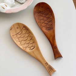 Anmu Liangpin Japanese-Style Zakka Cute Wooden Fish Natural Solid Wood Rice Spoon Rice Cooker Rice Spoon