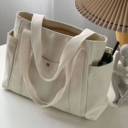 Canvas Tote Bag for Work, Large Capacity, Stylish, Versatile, Suitable for Class, Artistic, Student-Style, Cloth Bag for Commuting