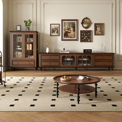 American-Style Solid Wood Tv Cabinet and Coffee Table Set 2026 New Model Light Luxury High-End Living Room Home-Use Vintage Tv Tall Cabinet