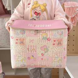 Girly Style Zipper Cover Clothes Storage Box Large Capacity Quilt Moving Bag Home Wardrobe Seasonal Clothing Storage Basket