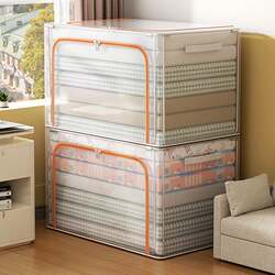 Clothes Storage Box, Home Wardrobe Storage Box for Clothes and Quilts, Foldable Large-Capacity Waterproof Transparent Storage Basket