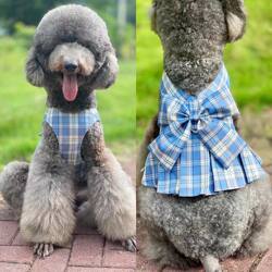 Dog Dress for Summer, Suitable for Medium to Large Dogs Like Golden Retrievers and German Shepherds, Pet Clothing, Jk Plaid Suspender Dress with Leash Clip