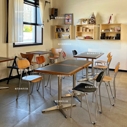 French-Style Western Restaurant Solid Wood Slate Stainless Steel Dining Table Cafe Milk Tea Shop Dessert Snack Shop Dining Table and Chair Set