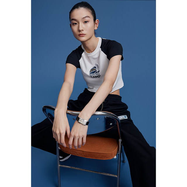 GOODBAI basketball logo retro tight ragdoll sleeve short sleeve T-shirt