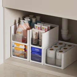 Bathroom Sink Storage Basket, Cabinet Corner Storage Box, Under-Bathroom Cabinet Organizing Layered Storage Rack