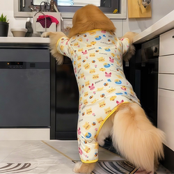Dog Clothes for Autumn and Winter, Golden Retriever One-Piece Four-Legged Pajamas, Suitable for Medium and Large Dogs and Cats, Protects the Belly, Home Wear, Can Be Used with a Leash