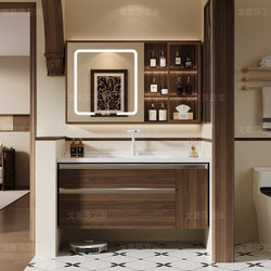 2026 New Model Japanese-Style Bathroom Cabinet with Integrated Ceramic Basin and Pull-Out Basket, Bathroom Sink Cabinet Combination, Smart