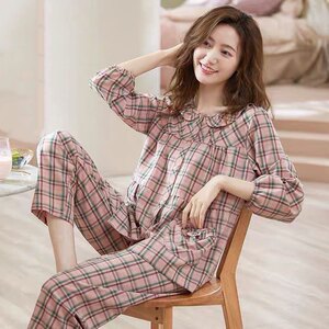 睡衣女春秋长袖新款格子全棉网红风秋季女款可外穿家居服套装冬