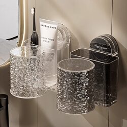 Suction Cup Toothbrush Holder Storage Rack Toothbrush Cup Set Electric Toothbrush Holder Wall-Mounted No Drilling Required