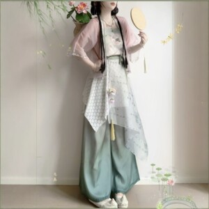 
Original Hanfu Women [Lotus] Ming Dynasty Daily Improved Short Shirt Suspenders Enclosed Song Pants Lightweight Suit Summer Style