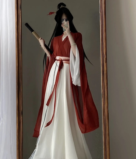 Original Hanfu women [Ink-dye] Wei and Jin style cross-neck waist-length red adult ancient costume Warring States robe spring and summer suit