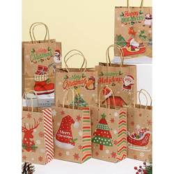 2025 New Christmas Gift Bags Packaging Bags Gift Bags 10 Pieces Tote Paper Bags Kraft Paper Retro Christmas Event