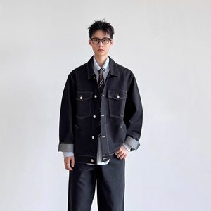 
SIIIEND American retro lapel original cow denim jacket men's Clean high-end casual jacket top
