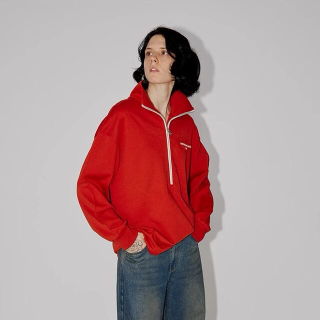 PHISM spring and summer new zipper printed sweatshirt for women loose long-sleeved lapel sweatshirt pure color