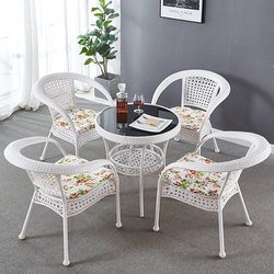 Casual Patio Furniture, Simple Balcony Small Coffee Table, Rattan Backrest Chair, Outdoor Garden Seating, Waterproof and Sun-Resistant Chair