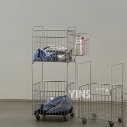 Yins·304 Stainless Steel Laundry Basket/Large Capacity Laundry Basket Double-Layer Movable Cart