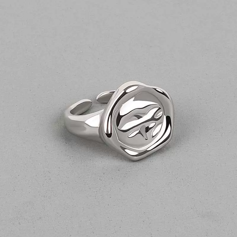 French style 925 sterling silver ring design retro bump text-Taobao