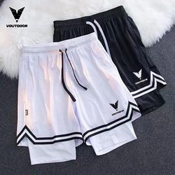 American-Style Squat Shorts with Inner Lining, Double-Layer Basketball Sports Fitness Quick-Dry Shorts, Training Pants, Loose Fit for Running