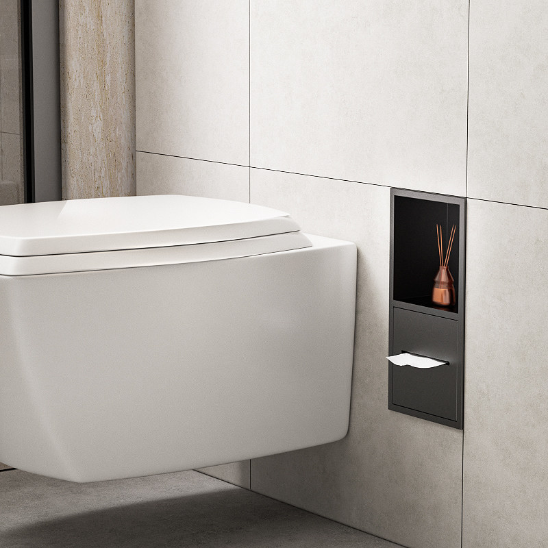 ステンレス製バスルームニッチ - 2段式埋め込み収納ラック