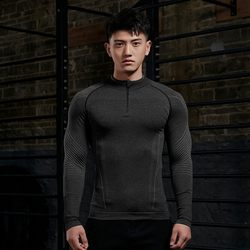 Vest up Round Neck Seamless Half Placket New Fitness Clothing Elastic Quick-Drying Long-Sleeved Breathable Training Long-Sleeved Top