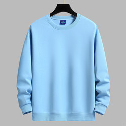 Sky Blue Sweatshirt, Unisex, Fleece-Lined, Thickened, Pullover, Crew Neck, Base Layer, Autumn and Winter, Loose Fit, Long-Sleeved Top, Trendy