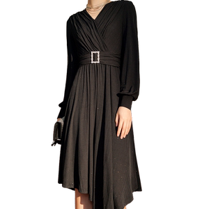 
[Clearance] Yichen Autumn New French V-neck Dress Temperament High Waist Slim Casual Mid-length Skirt for Women