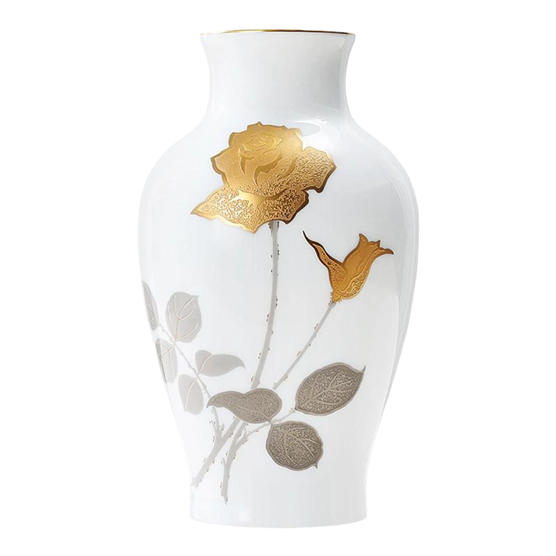 日本OKURA大仓陶园金色玫瑰法式白瓷高级传统家用轻奢陶瓷青花瓶-Taobao 