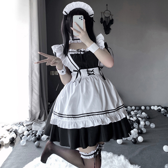 cute cosplay dress Black and White Lolita Cute Cat Maid Dress Cosplay Costume
