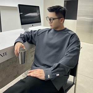 
300*0.5kg large size men's fashion brand light luxury trendy men's small buckle sweatshirt men's thermal T-shirt high-end base shirt