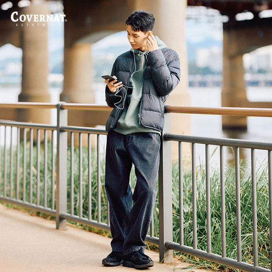 Covernat Co2204dp20 Short Down Jacket - V-Neck, Gray Duck Down Covernat Co2204dp20 Short Down Jacket - V-Neck, Gray Duck Down