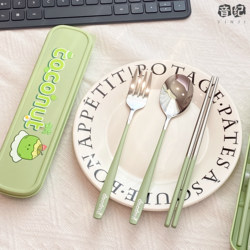 Next-Day Delivery Stainless Steel Chopsticks, Spoon, and Fork Set with Portable Case, Tableware for Office Workers, Three-Piece Set for One Person