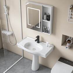 Balcony Pedestal Basin Small Apartment Floor-Standing Hand Wash Basin Integrated Ceramic Big Belly Basin with Countertop Washbasin