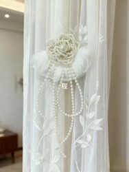 Curtain Decoration Handmade Small Ornaments Fabric Pearl Feather Flower Brooch Style Curtain Head Veil Curtain Clothing Embellishment Accessories