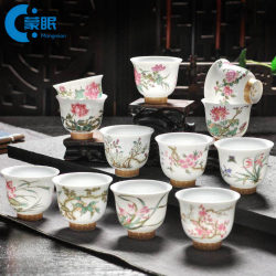 Antique-Style Kangxi Twelve Flower Gods Cup Hand-Painted Blue and White Porcelain Tea Cup Set of 12 Pieces Jingdezhen Handmade Ceramic Tea