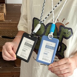 ins Wind Couple Neck Lanyard Card Holder Transparent Bus Campus Card Access Card Meal Card Work Id Badge Small Card Case