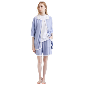 sofu双色肌理短袖短裤家居服套装女夏季宽松睡衣可外穿开衫居家服