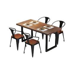 Industrial style coffee leisure table solid wood rectangular dining table bench retro hot pot barbecue restaurant dining table chair combination