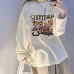 White Long-Sleeved T-Shirt, Pure Cotton, Loose Fit, Fleece-Lined, Base Layer Top for Women, Plus Size, Autumn 2025 New Women's Clothing