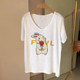 Summer large-size women's fashion brand pure cotton white short-sleeved T-shirt for women 2024 new V-neck casual slim-covering top
