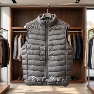 R1chma Men's Light Down Vest Stand Collar Rib Suit New National Standard 90 Duck Down Basic Outerwear Vest Sports