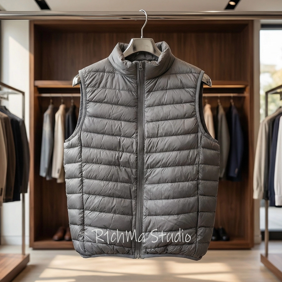 R1chma Men's Light Down Vest Stand Collar Rib Suit New National Standard 90 Duck Down Basic Outerwear Vest Sports