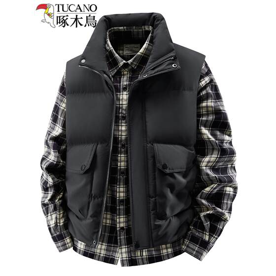 
Woodpecker Winter Down Cotton Thickened Warm Vest Men's Waistcoat Vest Stand Collar Fashionable Casual Versatile Outerwear